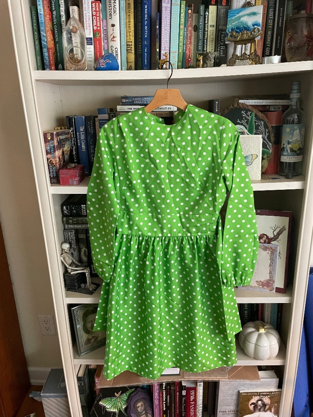 Vintage 60s Bobbie Brooks Green Polka Dot Mini Dress